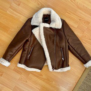 DIASHINY Women's Vegan Leather / Faux Shearing  Winter Coat